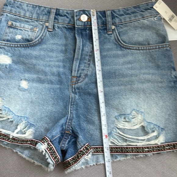 Anthropologie Pilcro Distressed Blue Jean Shorts with Embroidered Hem - Picture 9 of 13